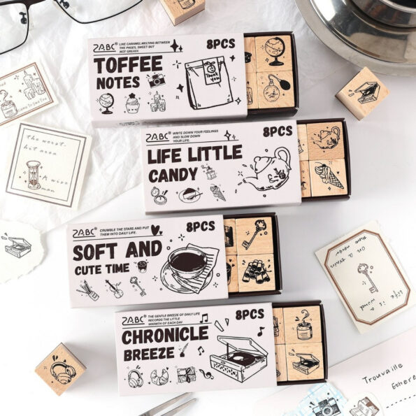 KAWAII 8PCS Wooden Stamp Set