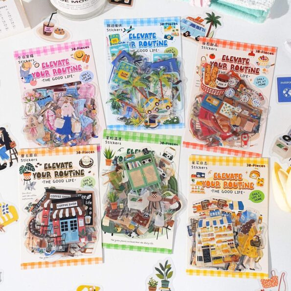 30PCS Light Up Daily Cartoon Sticker Pack for Journals & DIY Crafts