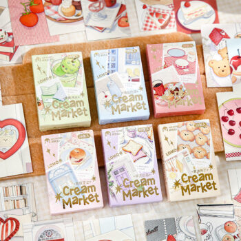 28PCS Cream Market Series Korean-Style Illustrated Postcard Pack