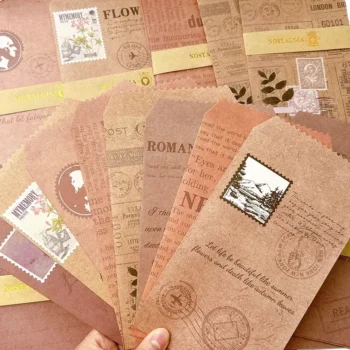 5PCS Vintage Nostalgic Wallet Envelope Set – Romantic Cowhide Paper Design
