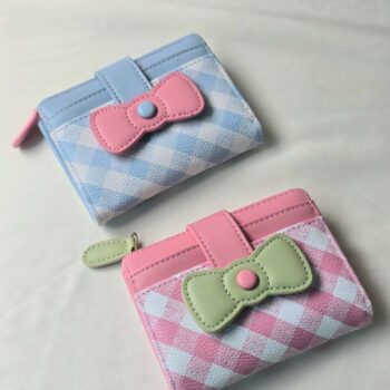 Plaid Theme Bifold Kawaii Bow Wallet