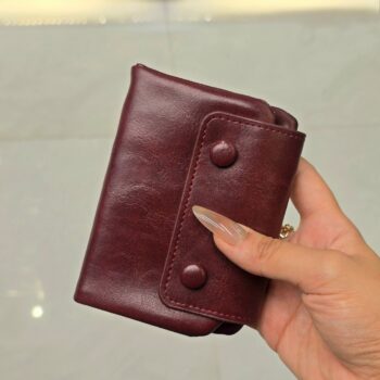 Soft PU Leather Bifold Wallet with Magnetic Snap (Wallet- Soft Maroon)