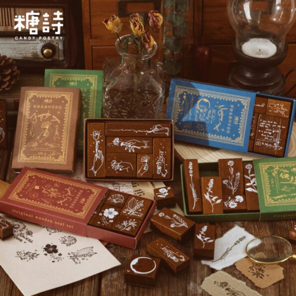 6-Piece Vintage Wooden Stamp Set